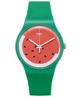 Swatch Unisex Swiss Pasteque Green Silicone Strap Watch 41mm Suog109