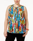 Kasper Plus Size Graphic-print Tie-neck Top