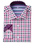 Michelsons Of London Men's Fitted Navy/pink Check Dress Shirt