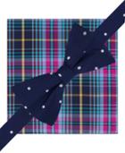 Tommy Hilfiger Dot And Plaid Pre-tied Bow Tie And Pocket Square Set