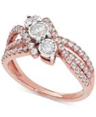 Diamond Three Stone Swirl Engagement Ring (1 Ct. T.w.) In 14k Rose Gold