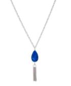 Nine West Silver-tone Blue Stone Tassel Pendant Necklace