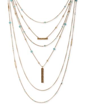 Lucky Brand Gold-tone Layered Bar Pendant And Bead Necklace
