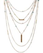 Lucky Brand Gold-tone Layered Bar Pendant And Bead Necklace