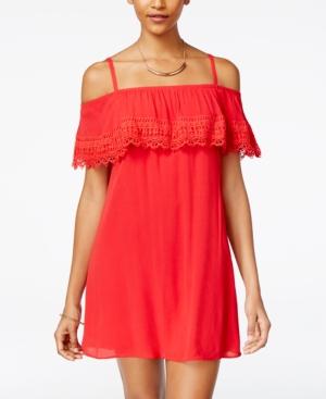 Bcx Juniors' Lace Ruffled Off-the-shoulder Dress