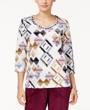 Alfred Dunner Petite Classics Printed Beaded Top