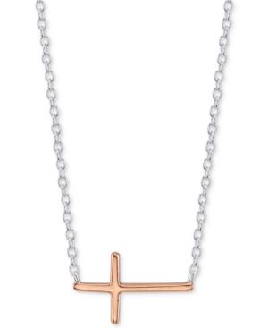 Unwritten East West Cross Pendant Necklace In Sterling Silver & Rose Gold Flashed Sterling Silver