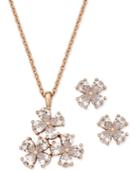 Charter Club Rose Gold-tone Crystal Flower Pendant Necklace And Stud Earrings