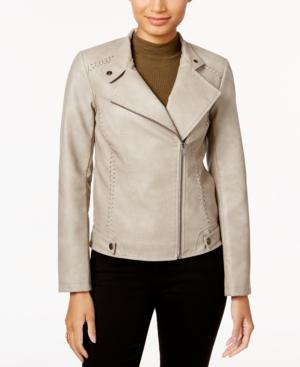 Coffeeshop Faux-leather Stitched Moto Jacket