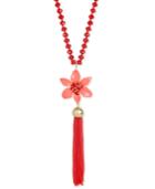 Kate Spade New York 40 Lovely Lillies Gold-tone Enamel Floral Long Tassel Necklace