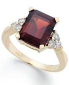 14k Gold Ring, Emerald-cut Garnet (3-1/2 Ct. T.w.) And Diamond (1/4 Ct. T.w.) Ring