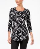 Jm Collection Petite Printed Shirttail-hem Top, Only At Macy's