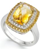 Sterling Silver Ring, Citrine (3-1/3 Ct.t.w.) And White Topaz (1/5 Ct. T.w.) Rectangle Ring