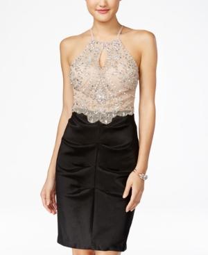 Blondie Nites Juniors' Embellished Colorblocked Bodycon Dress