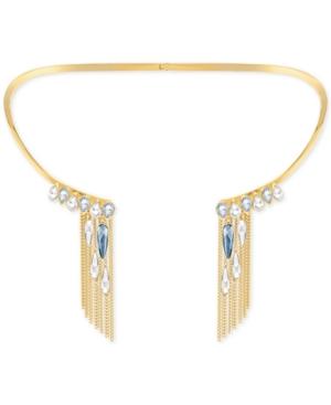 Swarovski Gold-tone Blue & Clear Crystal Fringed Torque Necklace