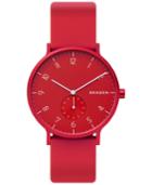Skagen Unisex Aaren Aluminum Red Silicone Strap Watch 41mm Created For Macy's