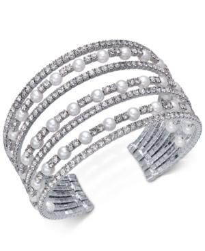 Inc International Concepts Silver-tone Pearl & Pave Multi-row Cuff Bracelet, Created For Macy's