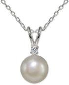 Giani Bernini Freshwater Pearl (10mm) & Cubic Zirconia Pendant Necklace In Sterling Silver, Only At Macy's