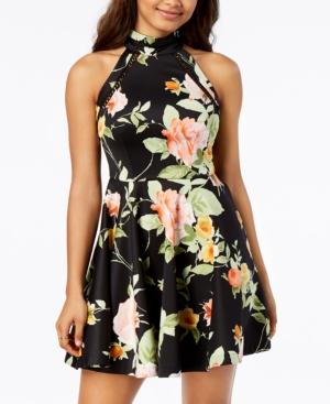 B Darlin Juniors' Crochet-trimmed Printed Fit & Flare Dress
