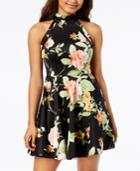 B Darlin Juniors' Crochet-trimmed Printed Fit & Flare Dress