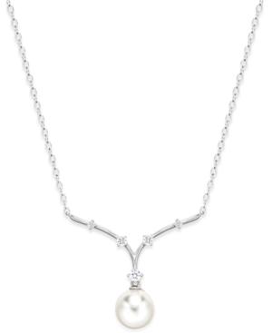 Danori Silver-tone Imitation Pearl And Crystal Curved Pendant Necklace
