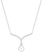 Danori Silver-tone Imitation Pearl And Crystal Curved Pendant Necklace