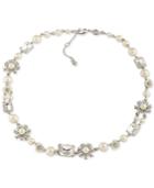 Carolee Silver-tone Crystal And Imitation Pearl Collar Necklace