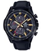 G-shock Men's Solar Chronograph Edifice Black Leather Strap Watch 47.6mm