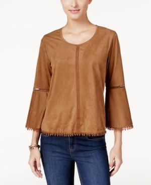 Style & Co. Faux-suede Bell-sleeve Top, Only At Macy's