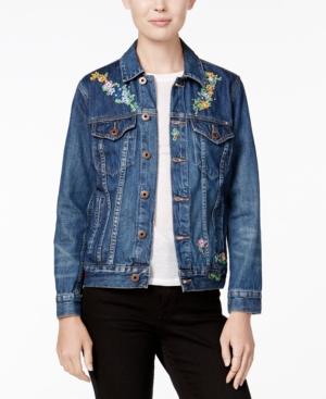 Lucky Brand Tomboy Trucker Embroidered Denim Jacket