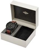Fossil Men's Chronograph Grant Brown Leather Strap Watch & Leather Card Case Box Set 44mm Fs5335set