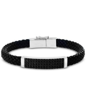 Effy Men's Black Spinel Braided Leather Bracelet In Sterling Silver