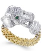 Diamond (1/5 Ct. T.w.) And Emerald Accent Elephant Popcorn Ring In Sterling Silver And 14k Gold-plated Sterling Silver