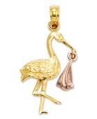 14k Gold And 14k Rose Gold Charm, Stork Charm