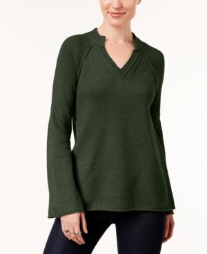 Style & Co Split-neck Bell-sleeve Sweater, Created For Macy's