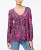 Jessica Simpson Marisol Printed Lace-up-back Top