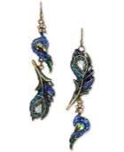 Betsey Johnson Gold-tone Multi-stone Peacock Drop Earrings