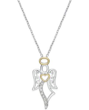 Diamond Angel Pendant Necklace (1/10 Ct. T.w.) In Sterling Silver And 18k Gold-plated Sterling Silver