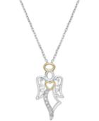 Diamond Angel Pendant Necklace (1/10 Ct. T.w.) In Sterling Silver And 18k Gold-plated Sterling Silver