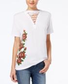 Freeze 24-7 Juniors' Lace-up Rose Graphic Top