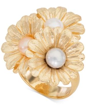 Giani Bernini Cultured Pearl (6mm) Daisy Ring In 18k Gold-plated Sterling Silver, Created For Macy's