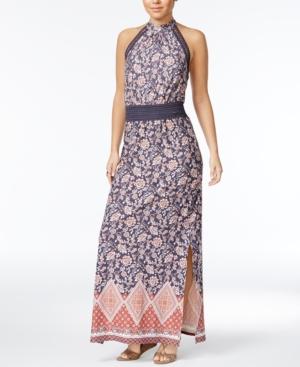 Be Bop Juniors' Printed Crochet Halter Maxi Dress