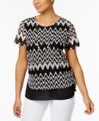 Alfred Dunner Petite Chevron Tiered Top With Necklace