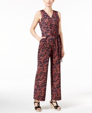 Ny Collection Petite Belted Printed Wide-leg Jumpsuit