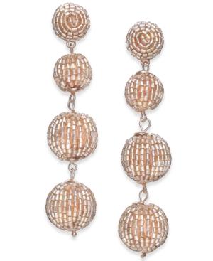 Inc International Concepts Rose Gold-tone Beaded Orb Linear Drop Earrings, Created For Macy's