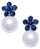 Danori Silver-tone Imitation Pearl And Floral Crystal Stud Earrings