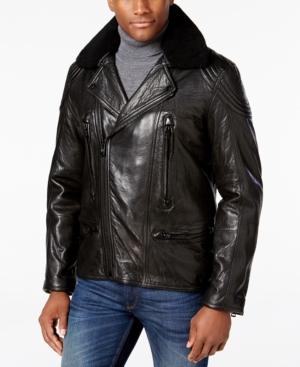 Andrew Marc Men's Gustavus Evergrain Leather Moto Jacket