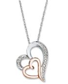 Diamond Double Heart Pendant Necklace In Sterling Silver And 14k Rose Gold (1/10 Ct. T.w.)