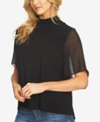 Cece Mock-neck Flutter-sleeve Top
