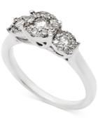 Diamond Three Stone Halo Engagement Ring (1/2 Ct. T.w.) In 14k White Gold